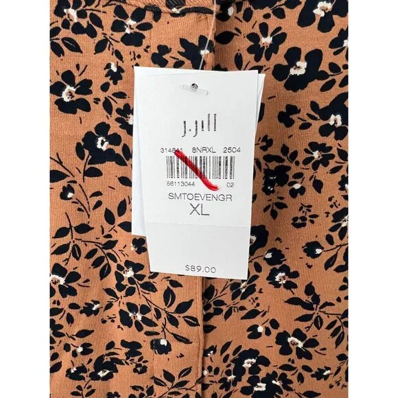 J. Jill Wearever Womens XL Orange Floral Print Top 3/4 Sleeve Knit Tunic Blouse - Picture 3 of 12